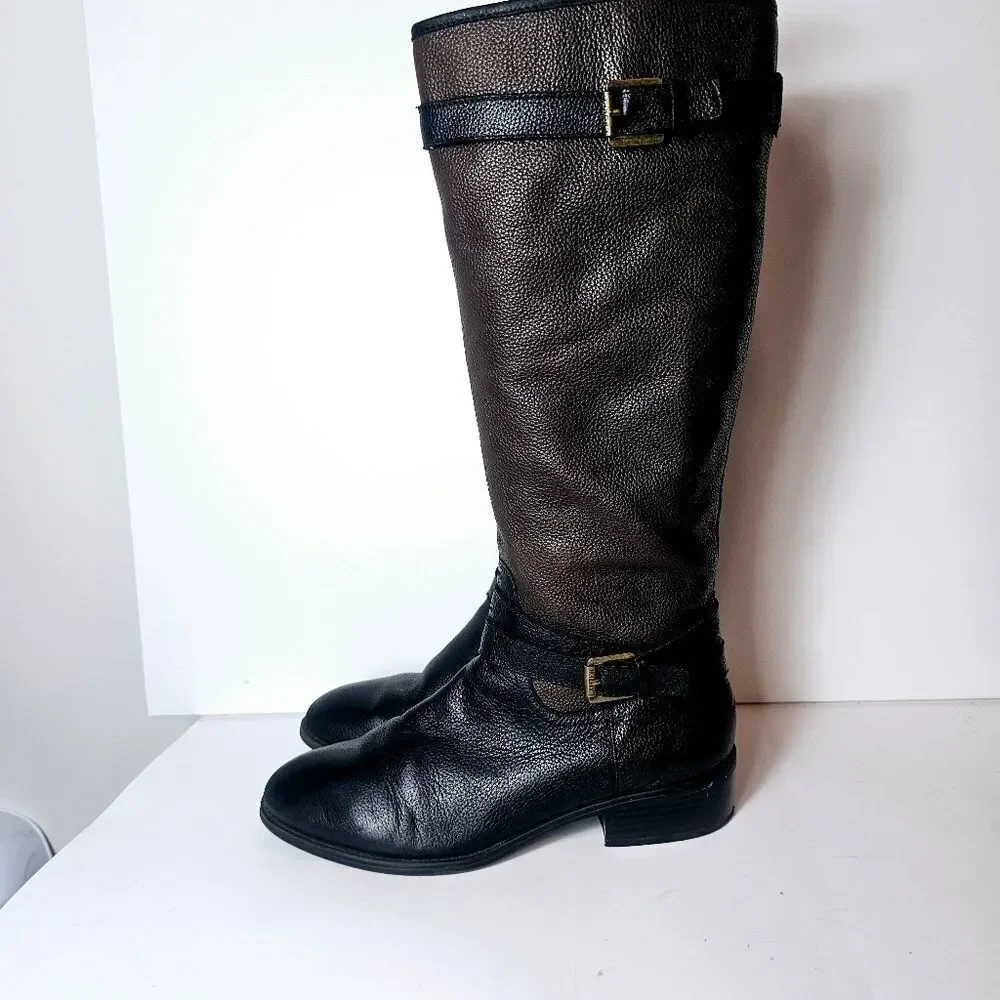 90s Lauren Ralph Lauren Mariella Pebbled Leather Two Tone Riding Boots Size 8